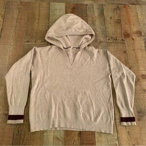 Moth womens long sleeve v-neck hooded sweater in oatmeal -S